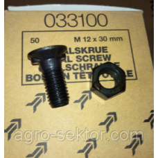 Болт з гайкою з двома шліцами M12X30 (головака d22) плуга Kverneland KK033100R KK033100 033100